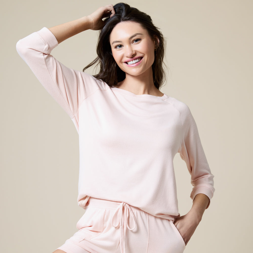 Dream 3/4 Sleeve Boat Neck Top and Short Set Dream 3/4 Sleeve Boat Neck Top and Short Set in Apricot