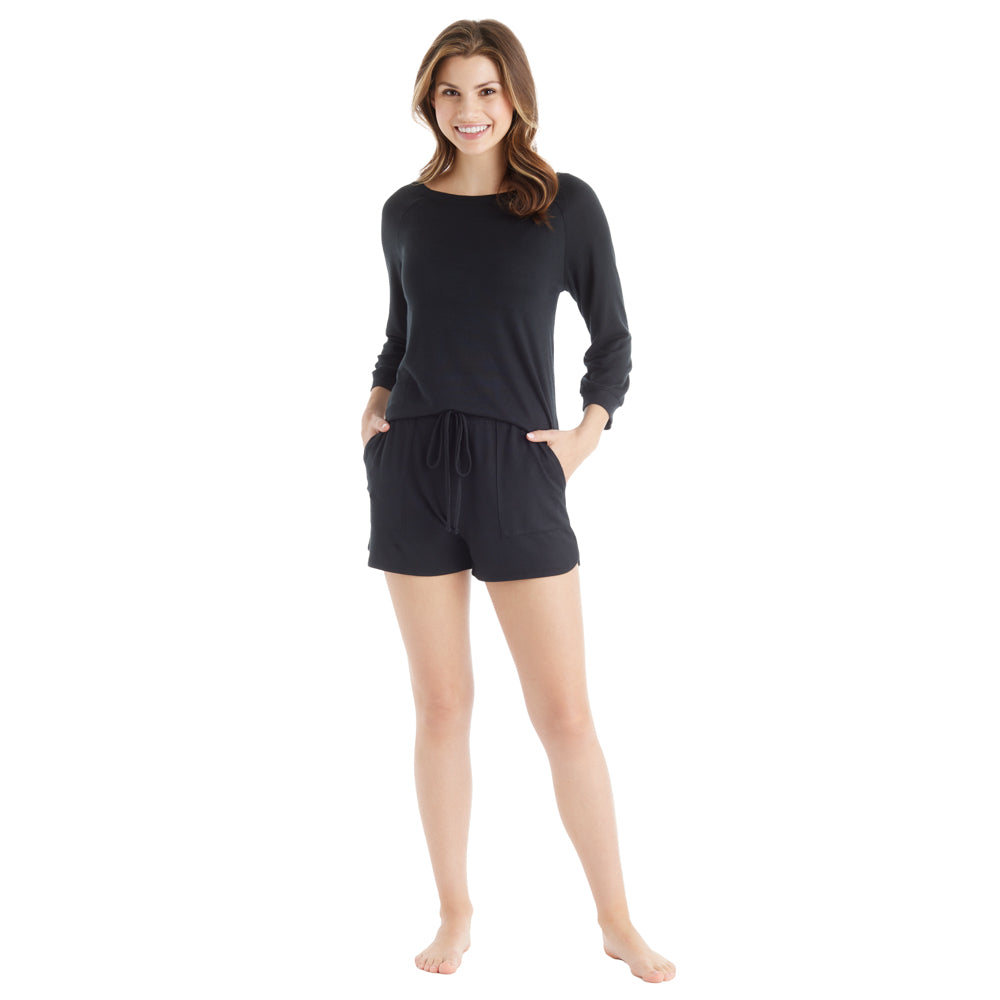 Dream 3/4 Sleeve Boat Neck Top and Short Set Black