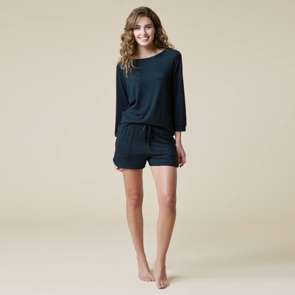 Dream 3/4 Sleeve Boat Neck Top and Short Set Dream 3/4 Sleeve Boat Neck Top and Short Set in Black