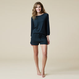 Dream 3/4 Sleeve Boat Neck Top and Short Set Dream 3/4 Sleeve Boat Neck Top and Short Set in Black