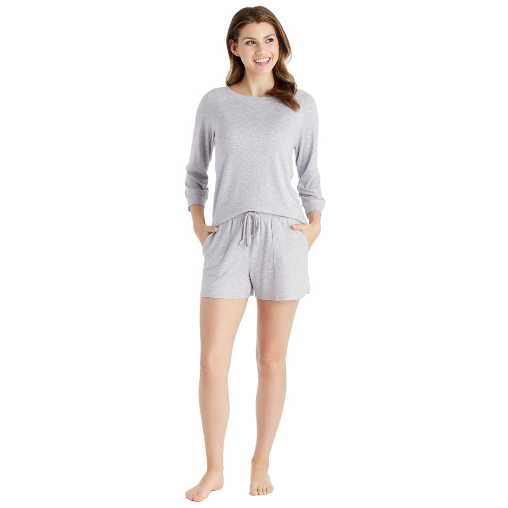 Dream 3/4 Sleeve Boat Neck Top and Short Set Heather Grey