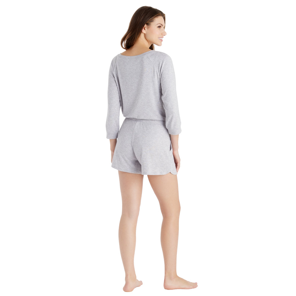 Dream 3/4 Sleeve Boat Neck Top and Short Set Heather Grey