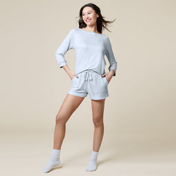 Dream 3/4 Sleeve Boat Neck Top and Short Set Dream 3/4 Sleeve Boat Neck Top and Short Set in Heather Grey