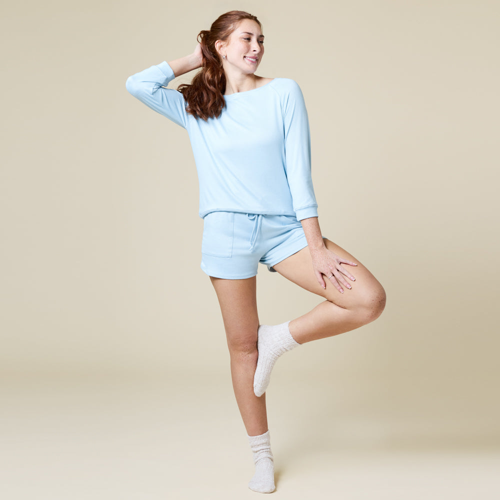 Dream 3/4 Sleeve Boat Neck Top and Short Set Dream 3/4 Sleeve Boat Neck Top and Short Set in Surf
