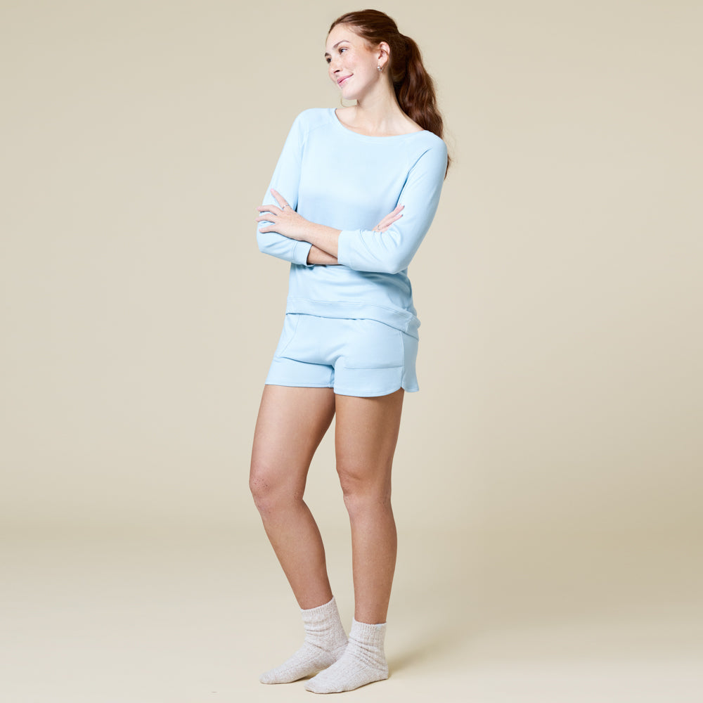 Dream 3/4 Sleeve Boat Neck Top and Short Set Dream 3/4 Sleeve Boat Neck Top and Short Set in Surf