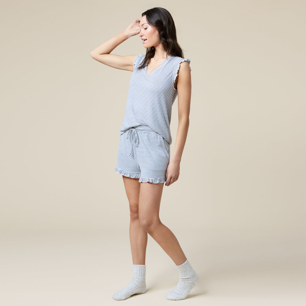 Dream Ruffle Top and Short Set Indigo-White