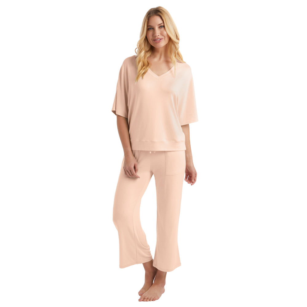 Dream Relaxed V-neck with Capri Lounge Set Apricot
