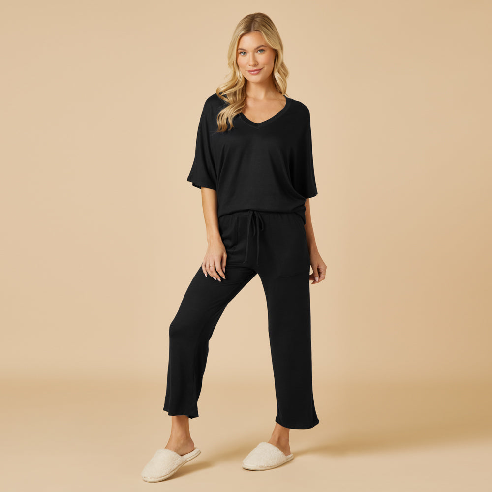 Dream Relaxed V-neck with Capri Lounge Set Black
