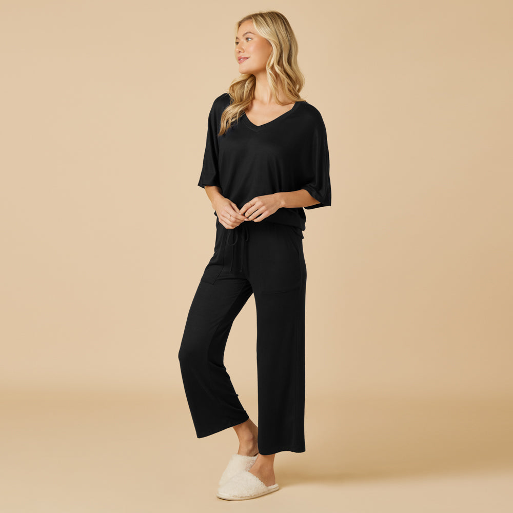 Dream Relaxed V-neck with Capri Lounge Set Black