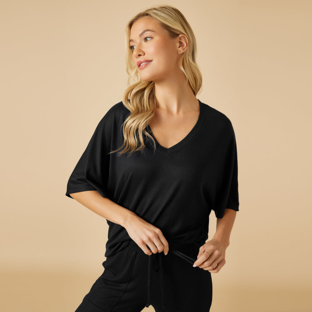Dream Relaxed V-neck with Capri Lounge Set Black