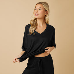 Dream Relaxed V-neck with Capri Lounge Set Black