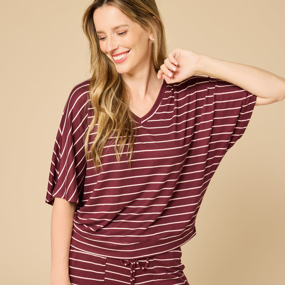 Dream Relaxed V-neck with Capri Lounge Set Dream Relaxed V-neck with Capri Lounge Set in Cherry Cola Stripe