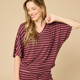Dream Relaxed V-neck with Capri Lounge Set Dream Relaxed V-neck with Capri Lounge Set in Cherry Cola Stripe