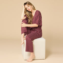 Dream Relaxed V-neck with Capri Lounge Set Dream Relaxed V-neck with Capri Lounge Set in Cherry Cola Stripe
