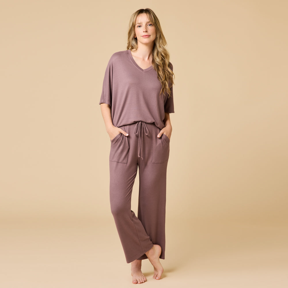 Dream Relaxed V-neck with Capri Lounge Set Driftwood