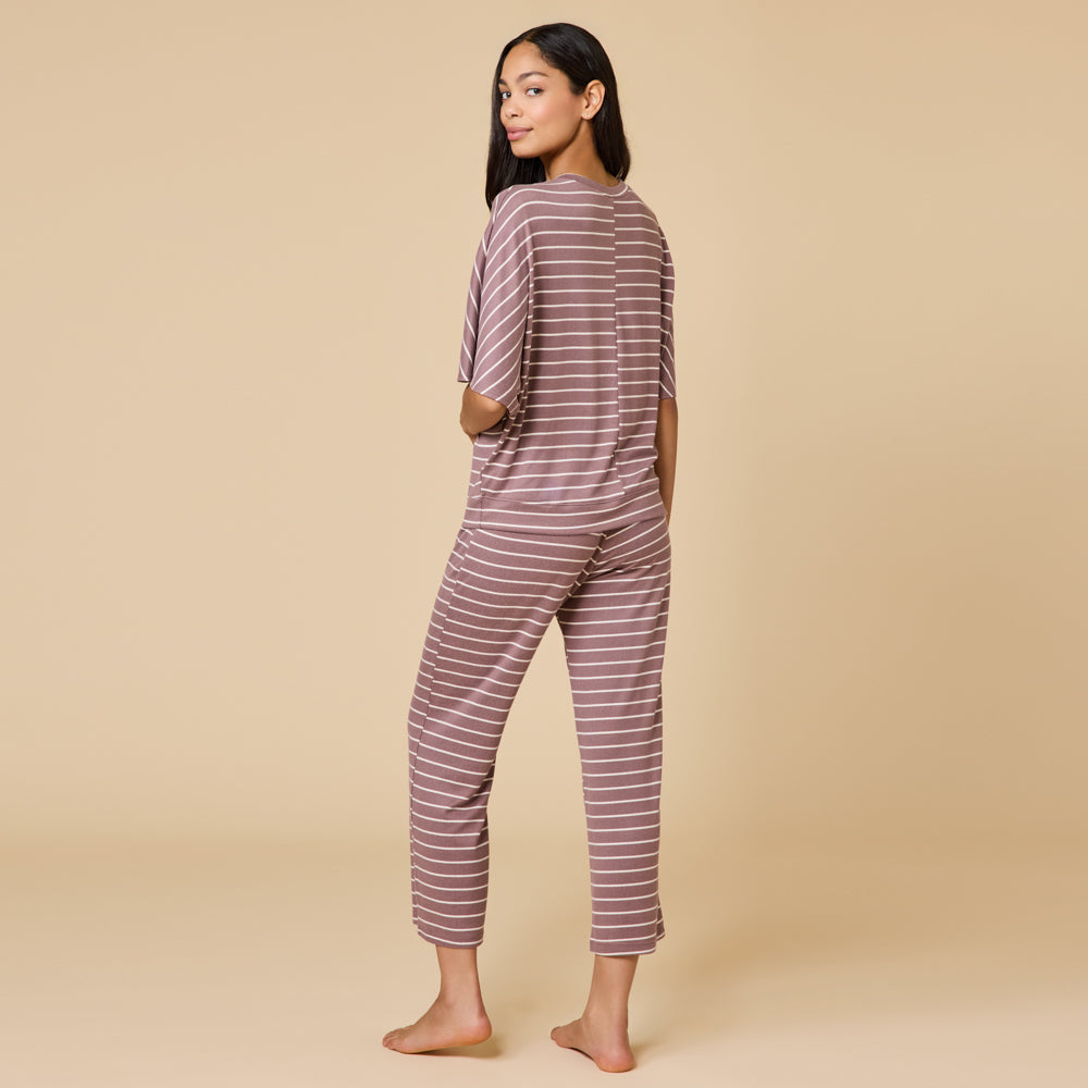 Dream Relaxed V-neck with Capri Lounge Set Driftwood Stripe