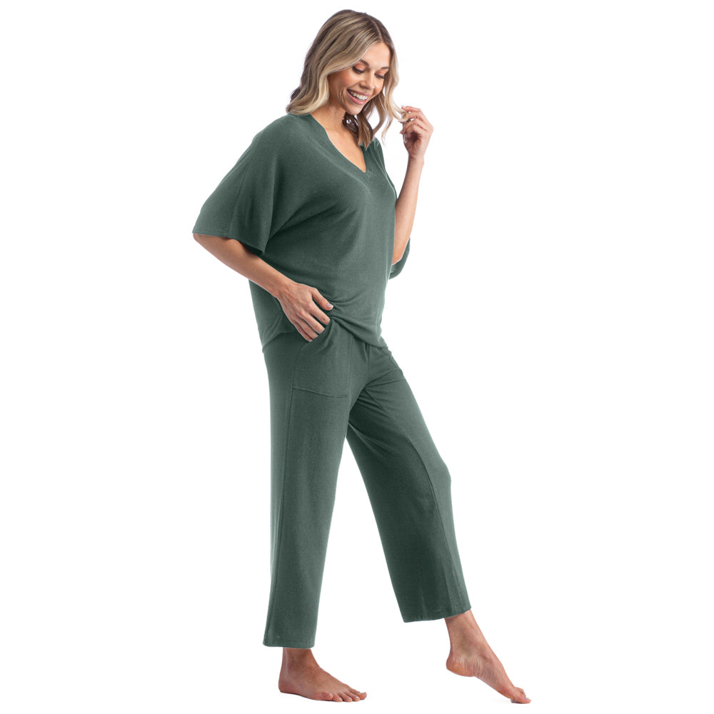 Dream Relaxed V-neck with Capri Lounge Set Dusty Green