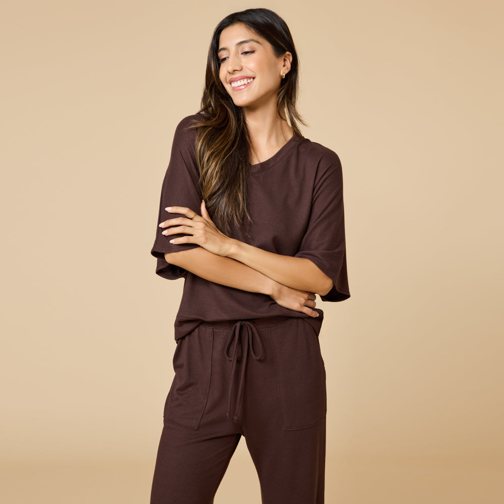Dream Relaxed V-neck with Capri Lounge Set Espresso