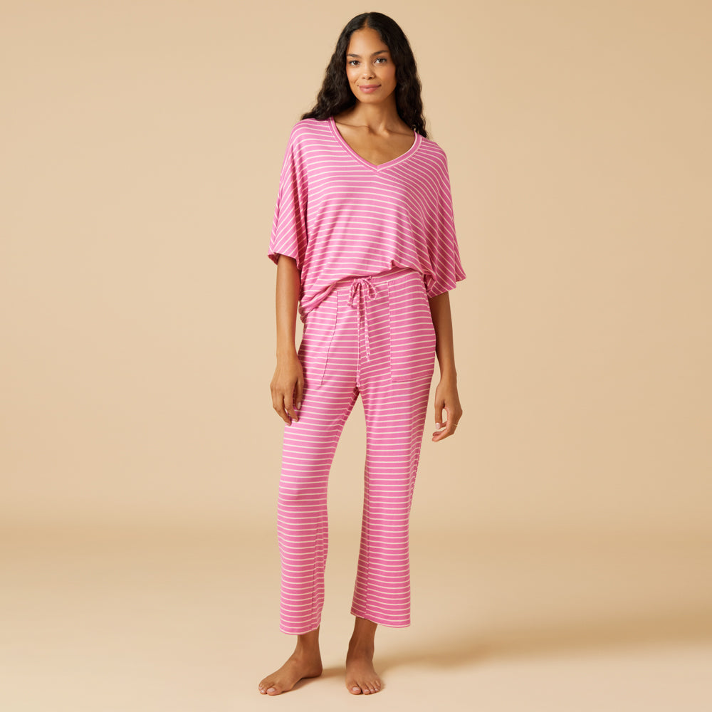 Dream Relaxed V-neck with Capri Lounge Set Dream Relaxed V-neck with Capri Lounge Set in Fuchsia Stripe