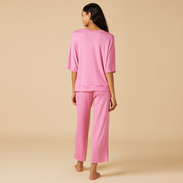 Dream Relaxed V-neck with Capri Lounge Set Dream Relaxed V-neck with Capri Lounge Set in Fuchsia Stripe