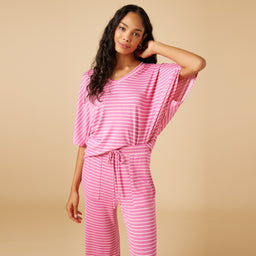 Dream Relaxed V-neck with Capri Lounge Set Dream Relaxed V-neck with Capri Lounge Set in Fuchsia Stripe