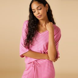 Dream Relaxed V-neck with Capri Lounge Set Dream Relaxed V-neck with Capri Lounge Set in Fuchsia Stripe
