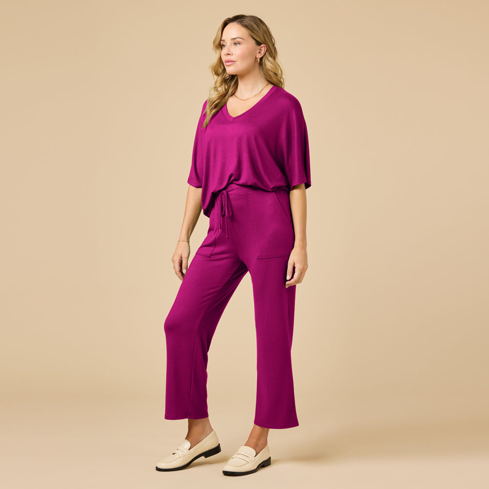Dream Relaxed V-neck with Capri Lounge Set Dream Relaxed V-neck with Capri Lounge Set in Magenta