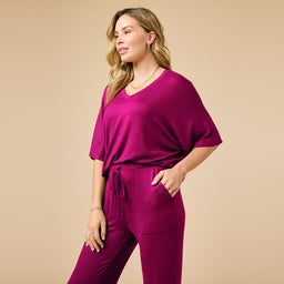 Dream Relaxed V-neck with Capri Lounge Set Dream Relaxed V-neck with Capri Lounge Set in Magenta