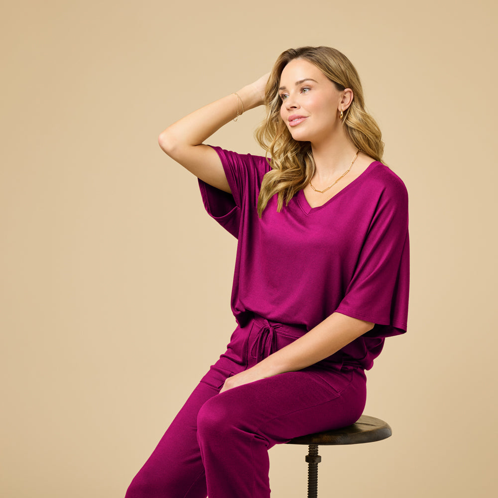 Dream Relaxed V-neck with Capri Lounge Set Dream Relaxed V-neck with Capri Lounge Set in Magenta
