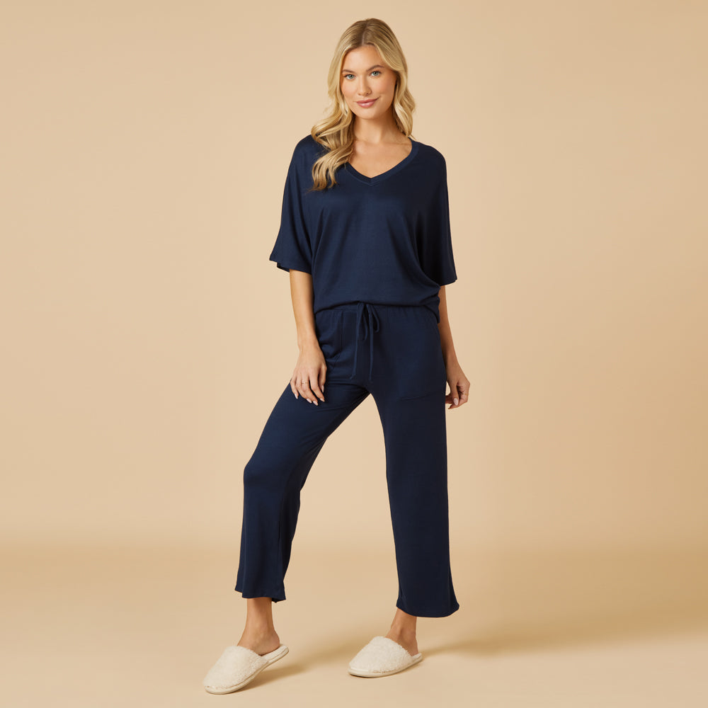 Dream Relaxed V-neck with Capri Lounge Set Dream Relaxed V-neck with Capri Lounge Set in Midnight