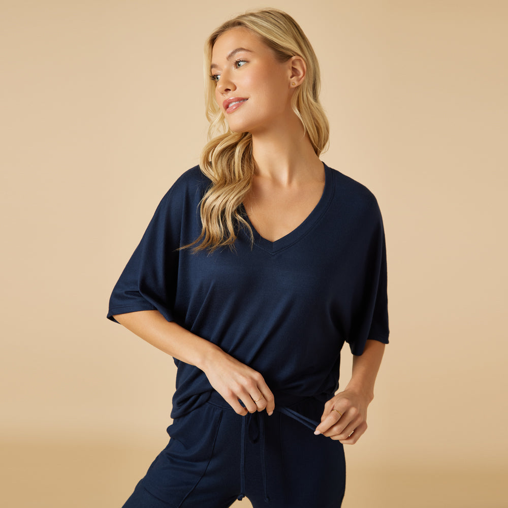 Dream Relaxed V-neck with Capri Lounge Set in Midnight