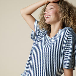 Dream Relaxed V-neck with Capri Lounge Set Dream Relaxed V-neck with Capri Lounge Set in Midnight Stripe