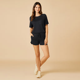Dream Slouchy Tee Top with Shorts Lounge Set Black