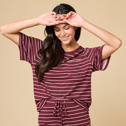 Dream Slouchy Tee Top with Shorts Lounge Set Dream Slouchy Tee Top with Shorts Lounge Set in Cherry Cola Stripe