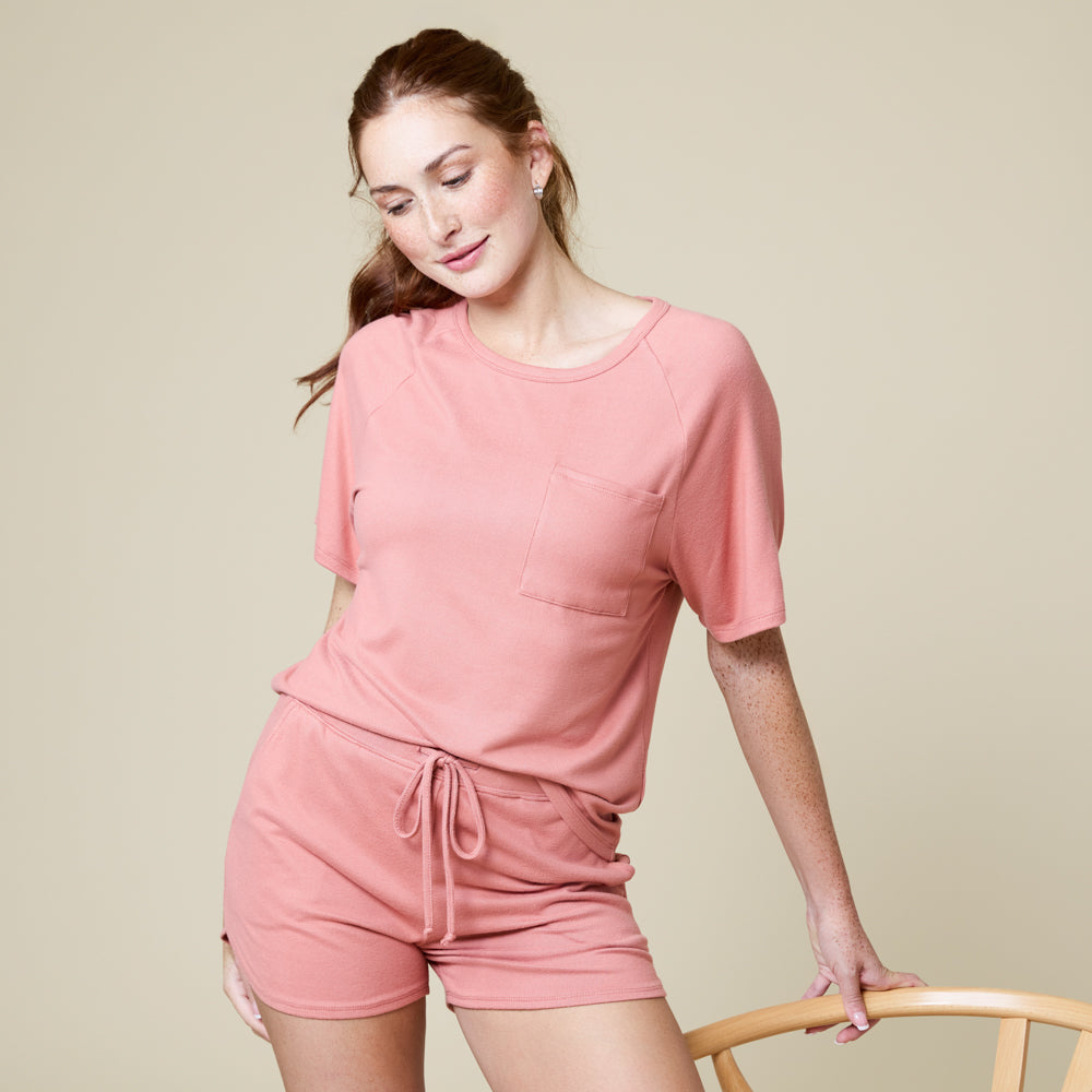 Dream Slouchy Tee Top with Shorts Lounge Set Copper Rose