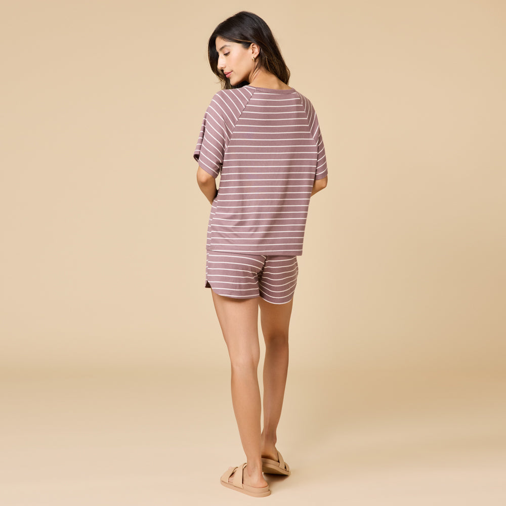 Dream Slouchy Tee Top with Shorts Lounge Set Dream Slouchy Tee Top with Shorts Lounge Set in Driftwood Stripe