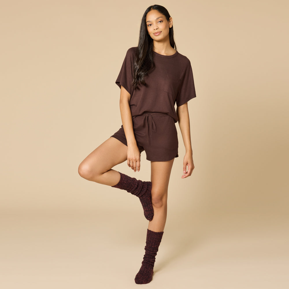 Dream Slouchy Tee Top with Shorts Lounge Set Espresso