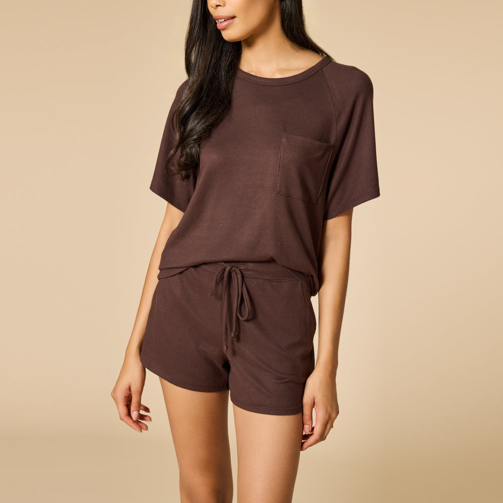 Dream Slouchy Tee Top with Shorts Lounge Set Espresso