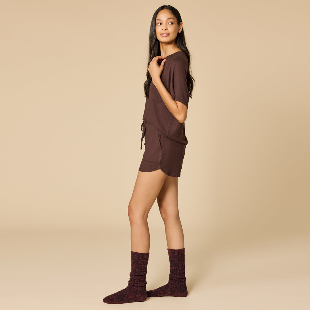 Dream Slouchy Tee Top with Shorts Lounge Set Espresso