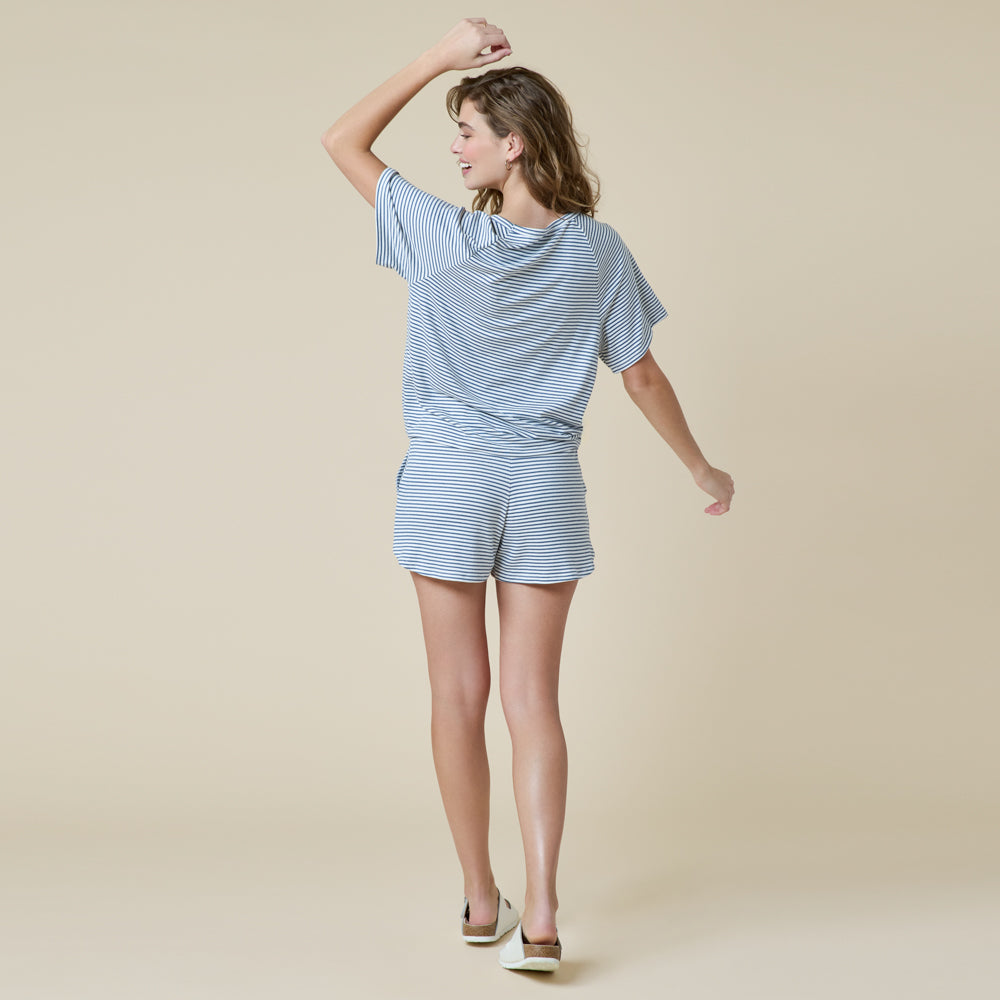 Dream Slouchy Tee Top with Shorts Lounge Set Indigo-White