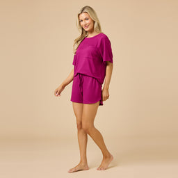 Dream Slouchy Tee Top with Shorts Lounge Set Dream Slouchy Tee Top with Shorts Lounge Set in Magenta