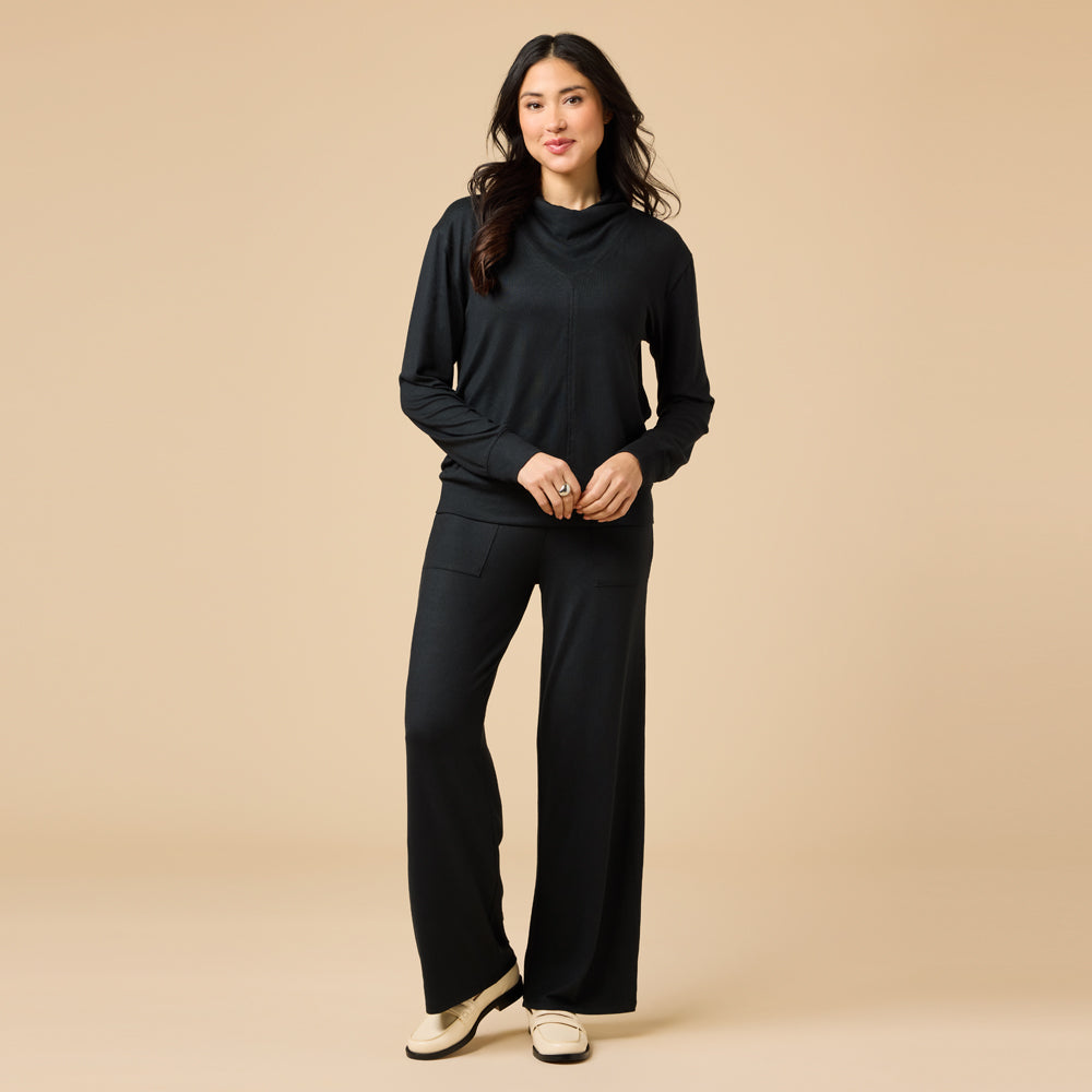 Dream Jersey Cowl Neck Lounge Set in Black