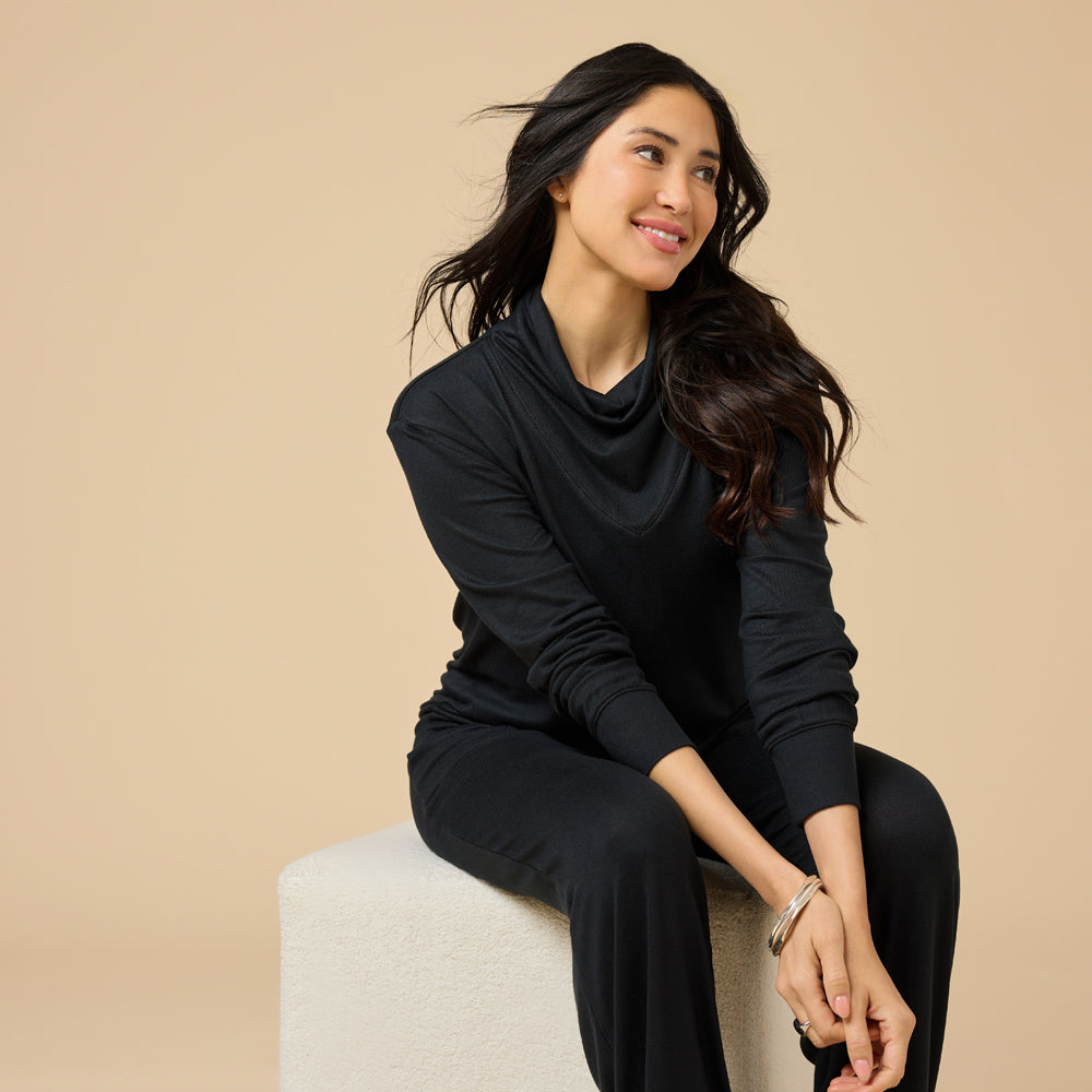 Dream Jersey Cowl Neck Lounge Set Dream Jersey Cowl Neck Lounge Set in Black