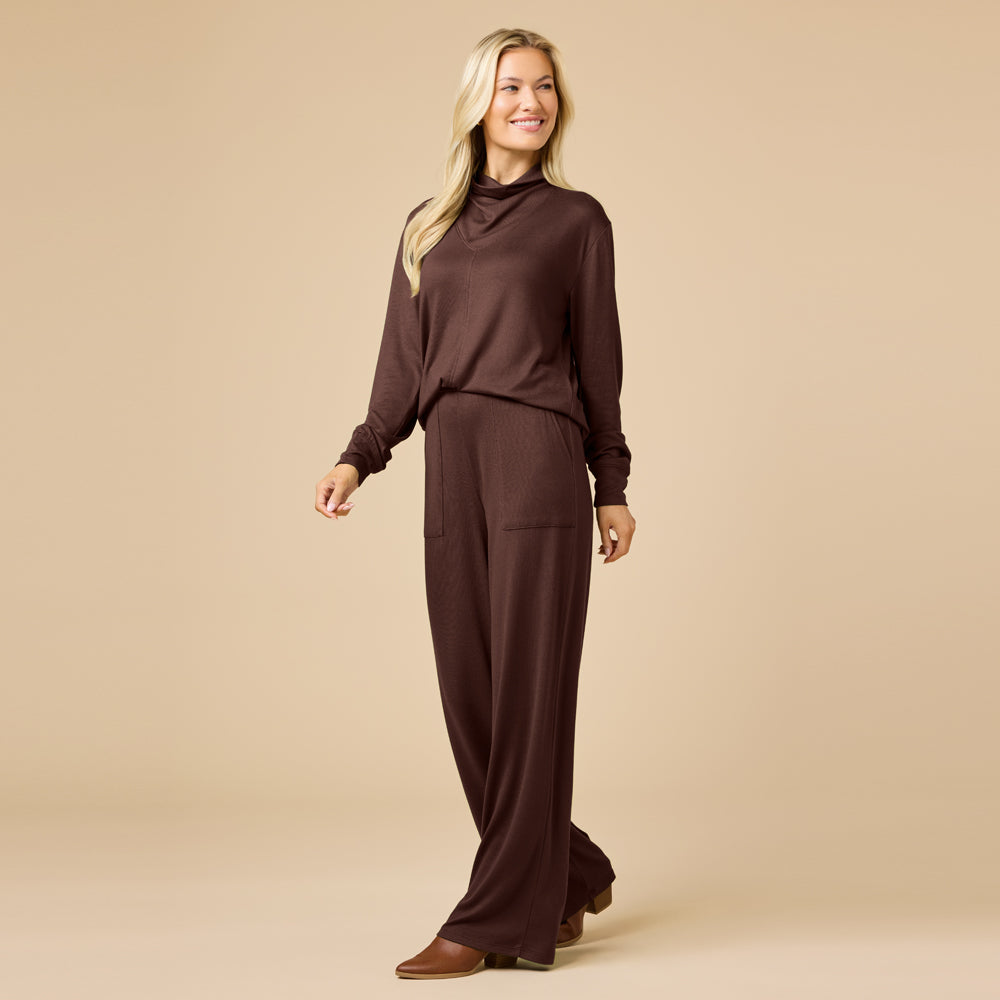 Dream Jersey Cowl Neck Lounge Set in Espresso