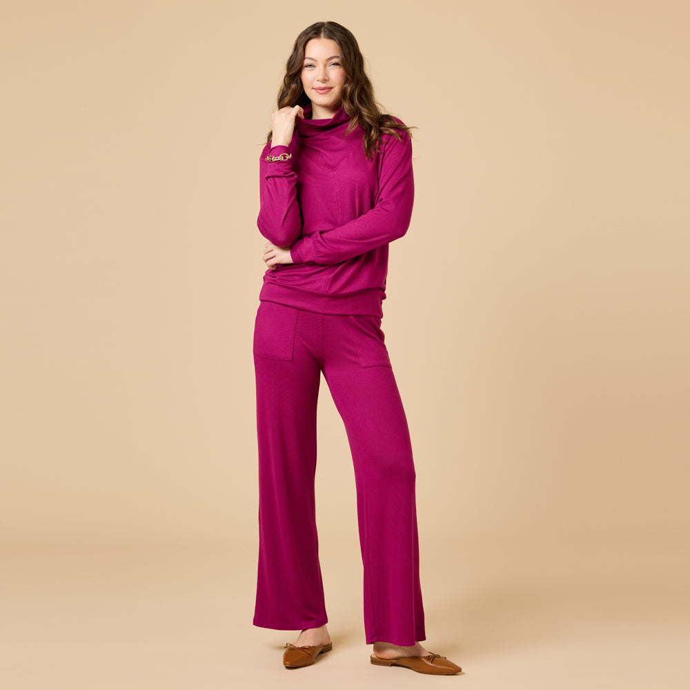 Dream Jersey Cowl Neck Lounge Set in Magenta
