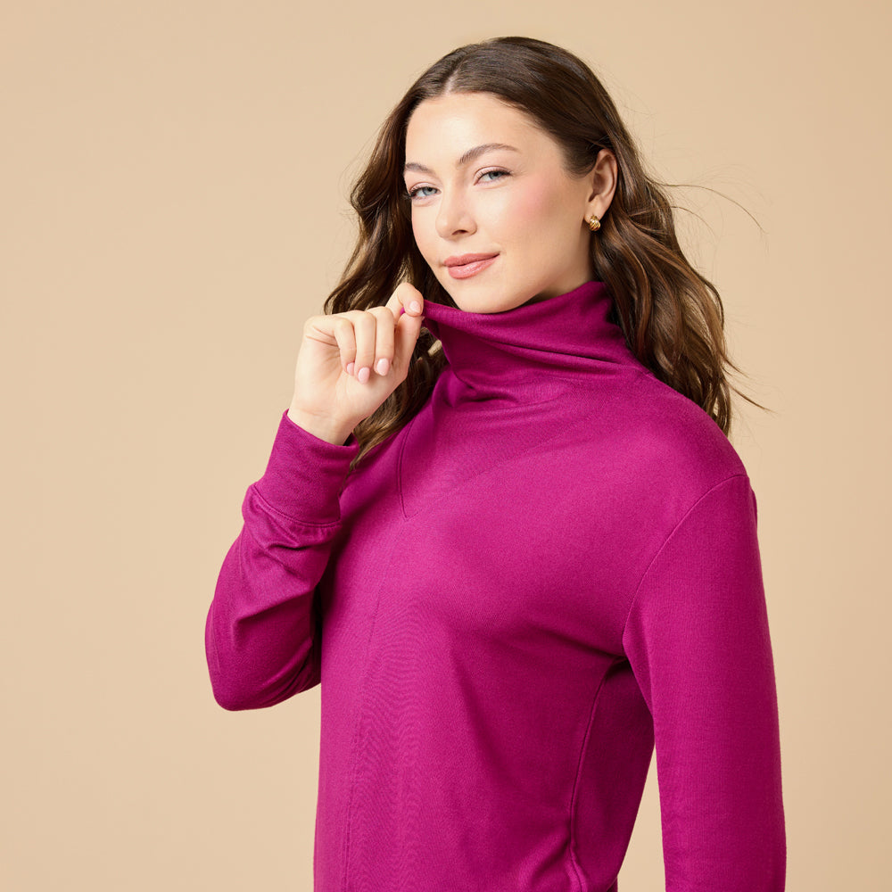 Dream Jersey Cowl Neck Lounge Set in Magenta