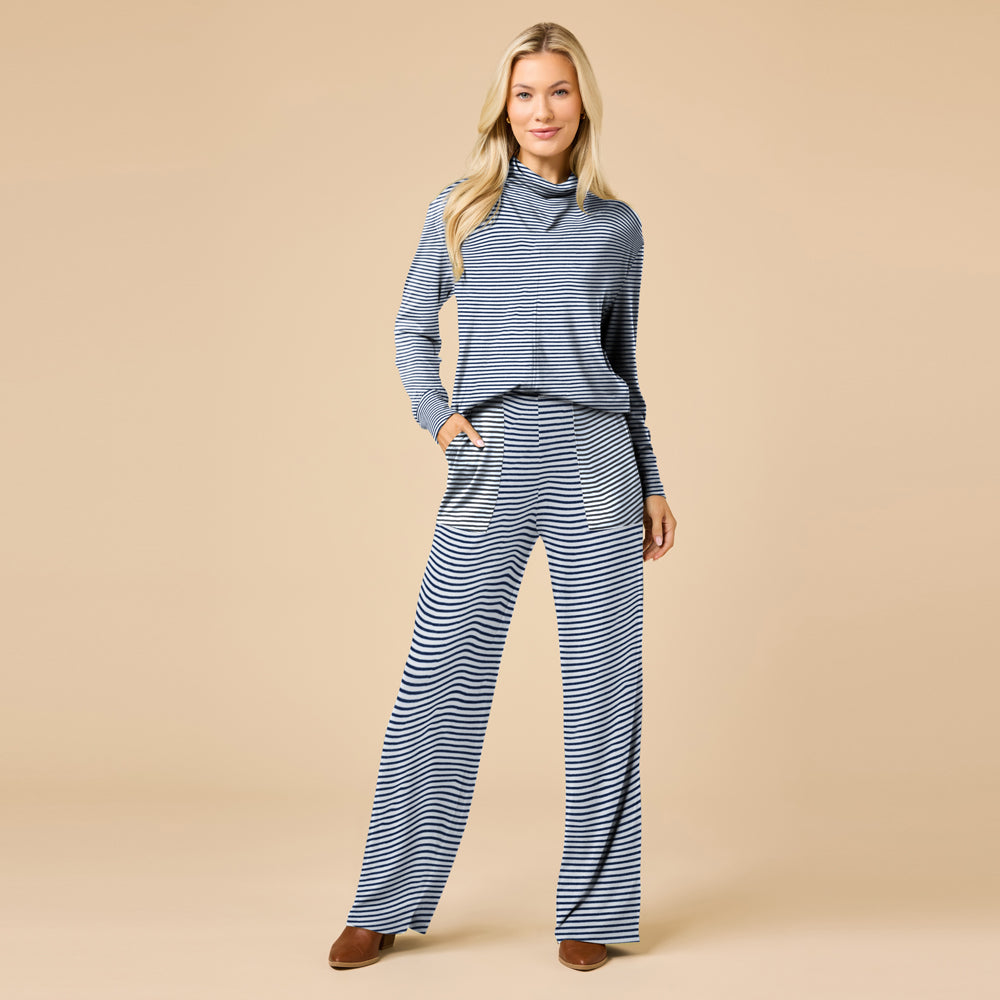 Dream Jersey Cowl Neck Lounge Set in Midnight Stripe