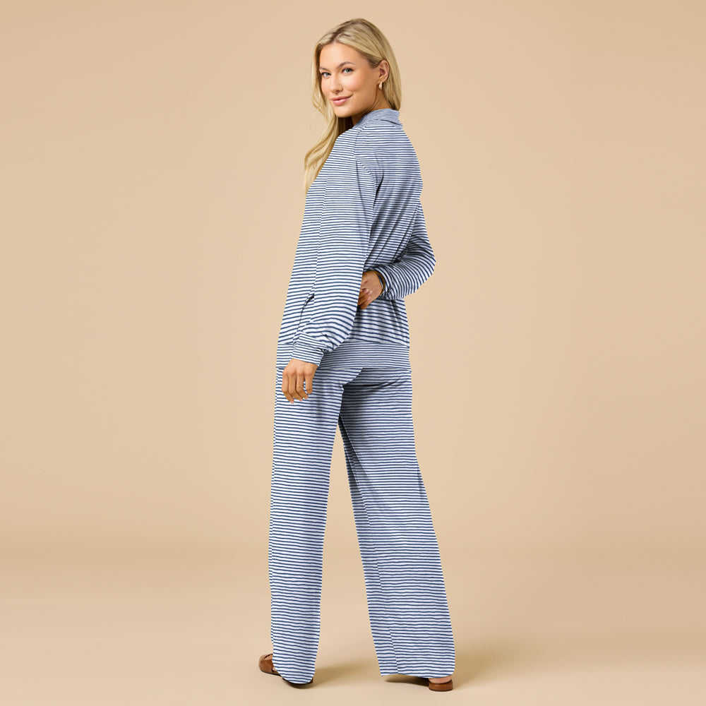 Dream Jersey Cowl Neck Lounge Set in Midnight Stripe