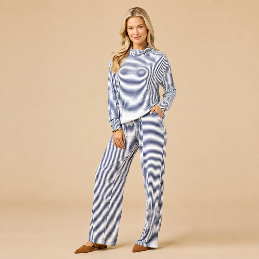 Dream Jersey Cowl Neck Lounge Set Dream Jersey Cowl Neck Lounge Set in Midnight Stripe