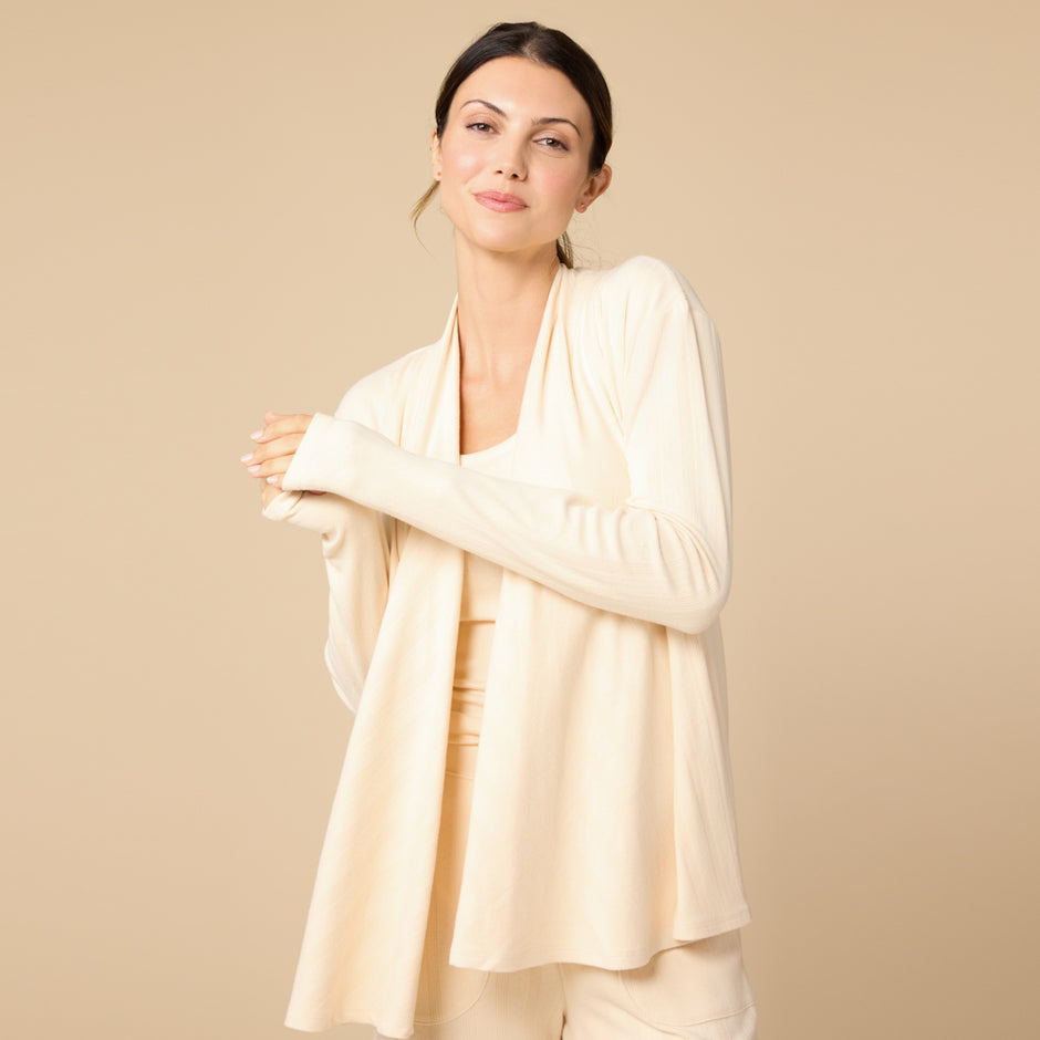 Pointelle Ballet Cardigan in Warm Sand